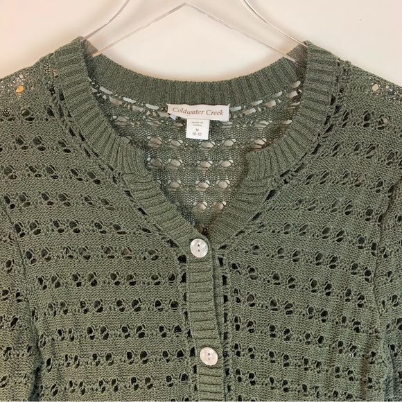 ColdWater Creek Olive Button Front 3/4 Sleeve Sweater- M - Picture 3 of 14